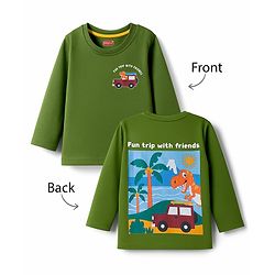 Babyhug Cotton Knit Full Sleeves T-Shirt with Dino Front & Back Graphic - Green