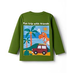 Babyhug Cotton Knit Full Sleeves T-Shirt with Dino Front & Back Graphic - Green