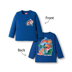 Babyhug Cotton Knit Full Sleeves T-Shirt With Dino Print - Navy Blue