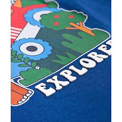 Babyhug Cotton Knit Full Sleeves T-Shirt With Dino Print - Navy Blue
