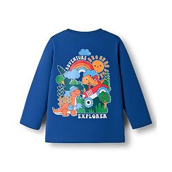 Babyhug Cotton Knit Full Sleeves T-Shirt With Dino Print - Navy Blue