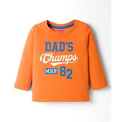 Babyhug Cotton Knit Full Sleeves T-Shirt With Text Print - Orange