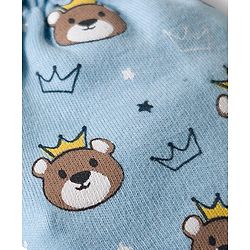 Babyhug 100% Cotton Knit Mittens & Booties With Teddy Bear Print - Light Blue
