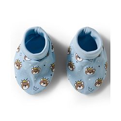 Babyhug 100% Cotton Knit Mittens & Booties With Teddy Bear Print - Light Blue