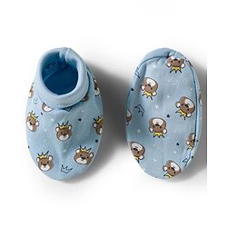 Babyhug 100% Cotton Knit Mittens & Booties With Teddy Bear Print - Light Blue