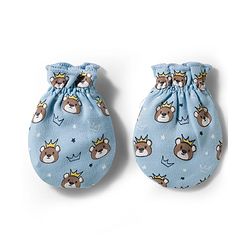 Babyhug 100% Cotton Knit Mittens & Booties With Teddy Bear Print - Light Blue