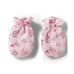 Babyhug 100% Cotton Knit Mittens & Booties With Floral Print - Pink