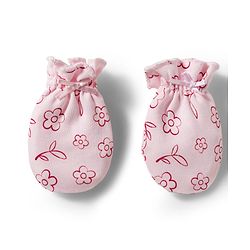 Babyhug 100% Cotton Knit Mittens & Booties With Floral Print - Pink