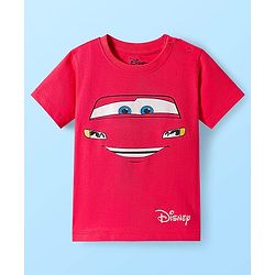 Babyhug Disney Single Jersey Knit Half Sleeves Shorts Night Suit With Cars Graphics - Dark Pink