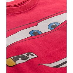 Babyhug Disney Single Jersey Knit Half Sleeves Shorts Night Suit With Cars Graphics - Dark Pink