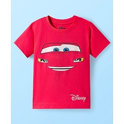 Babyhug Disney Single Jersey Knit Half Sleeves Shorts Night Suit With Cars Graphics - Dark Pink