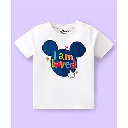 Babyhug Disney Single Jersey Knit Half Sleeves Shorts Night Suit With Mickey Mouse Graphics - White