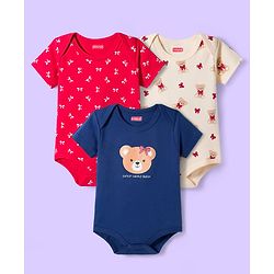 Babyhug 100% Cotton Onesies With Animal Print Pack Of 3 - Red Navy Blue & Cream