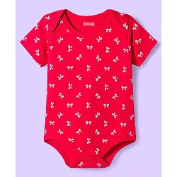 Babyhug 100% Cotton Onesies With Animal Print Pack Of 3 - Red Navy Blue & Cream