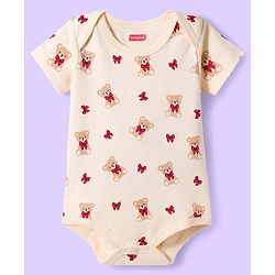 Babyhug 100% Cotton Onesies With Animal Print Pack Of 3 - Red Navy Blue & Cream