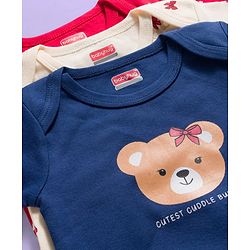 Babyhug 100% Cotton Onesies With Animal Print Pack Of 3 - Red Navy Blue & Cream