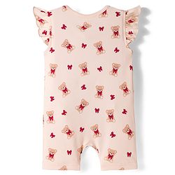 Babyhug 100% Cotton Interlock Knit Frill Sleeves Rompers with Bear & Polka Dot Pack of 2 - Red & Cream