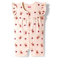 Babyhug 100% Cotton Interlock Knit Frill Sleeves Rompers with Bear & Polka Dot Pack of 2 - Red & Cream