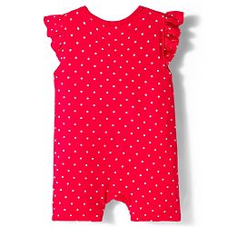 Babyhug 100% Cotton Interlock Knit Frill Sleeves Rompers with Bear & Polka Dot Pack of 2 - Red & Cream