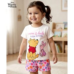 Babyhug Disney Single Jersey Knit Half Sleeves Shorts Night Suit With Winne & Friends Graphics - White