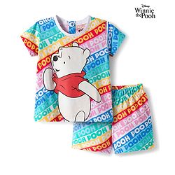 Babyhug Disney Single Jersey Knit Half Sleeves Shorts Night Suit With Winnie The Pooh Graphics - Light Blue