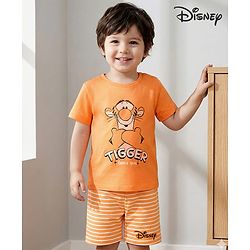 Babyhug Disney Single Jersey Knit Half Sleeves Shorts Night Suit With Tigger Graphics - Orange