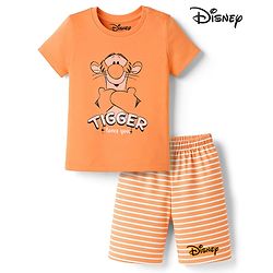Babyhug Disney Single Jersey Knit Half Sleeves Shorts Night Suit With Tigger Graphics - Orange