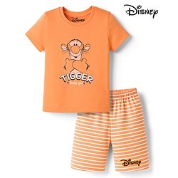 Babyhug Disney Single Jersey Knit Half Sleeves Shorts Night Suit With Tigger Graphics - Orange