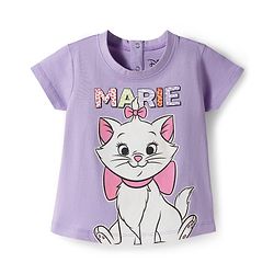 Babyhug Disney Single Jersey Knit Half Sleeves Shorts Night Suit With Marie Graphics - Lavender