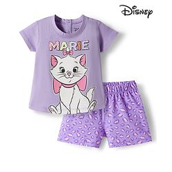 Babyhug Disney Single Jersey Knit Half Sleeves Shorts Night Suit With Marie Graphics - Lavender