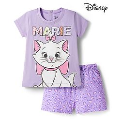 Babyhug Disney Single Jersey Knit Half Sleeves Shorts Night Suit With Marie Graphics - Lavender
