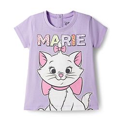 Babyhug Disney Single Jersey Knit Half Sleeves Shorts Night Suit With Marie Graphics - Lavender