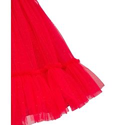 Babyhug Mesh Woven Sleeveless Party Dress With Sequin Detailing On Yoke & Bow Applique - Red