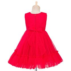 Babyhug Mesh Woven Sleeveless Party Dress With Sequin Detailing On Yoke & Bow Applique - Red