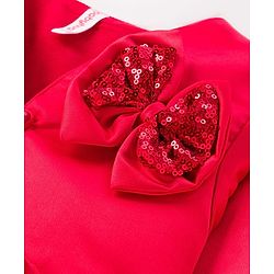 Babyhug Satin Woven Full Sleeves Party Fress with Shrug Bow & Sequin Detailing - Red