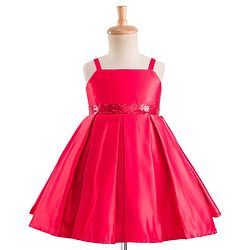 Babyhug Satin Woven Full Sleeves Party Fress with Shrug Bow & Sequin Detailing - Red
