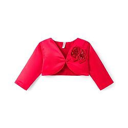 Babyhug Satin Woven Full Sleeves Party Fress with Shrug Bow & Sequin Detailing - Red