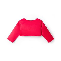 Babyhug Satin Woven Full Sleeves Party Fress with Shrug Bow & Sequin Detailing - Red