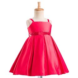 Babyhug Satin Woven Full Sleeves Party Fress with Shrug Bow & Sequin Detailing - Red