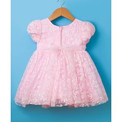 Babyhug 5 Layered Fit & Flare Soft Printed Mesh Puff Sleeves Party Frock Frock With Cotton Lining & Booties - Light Pink