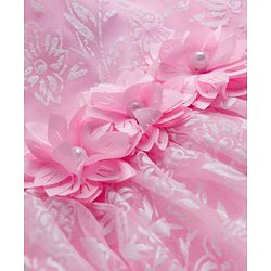 Babyhug 5 Layered Fit & Flare Soft Printed Mesh Puff Sleeves Party Frock Frock With Cotton Lining & Booties - Light Pink