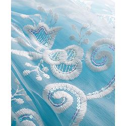 Babyhug 5 Layers With Cotton Lining Mesh Sleeveless Party Dress With Heavy Embroidery Detailing & Bow - Light Blue