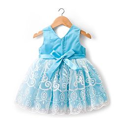 Babyhug 5 Layers With Cotton Lining Mesh Sleeveless Party Dress With Heavy Embroidery Detailing & Bow - Light Blue