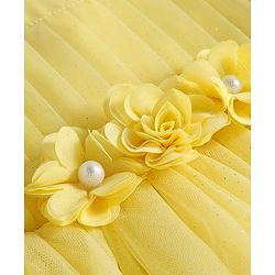 Babyhug Mesh Woven Half Puffed Sleeves Party Dress With Floral Corsage - Yellow