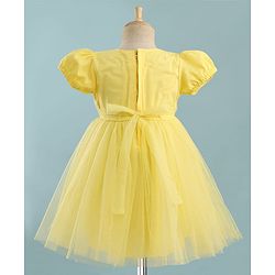 Babyhug Mesh Woven Half Puffed Sleeves Party Dress With Floral Corsage - Yellow