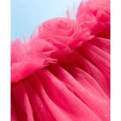 Babyhug Mesh Woven Sleeveless Party Dress With Floral Corsage - Pink