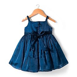 Babyhug Woven Sleeveless Balloon Style Party Dress With Floral Applique - Teal Blue