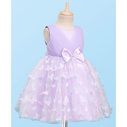 Babyhug Mesh Woven Sleeveless Party Dress With 3D Butterfly & Bow Applique - Lavender