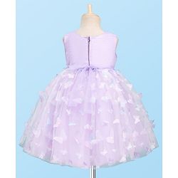 Babyhug Mesh Woven Sleeveless Party Dress With 3D Butterfly & Bow Applique - Lavender