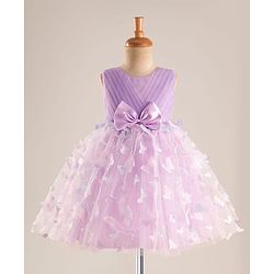 Babyhug Mesh Woven Sleeveless Party Dress With 3D Butterfly & Bow Applique - Lavender